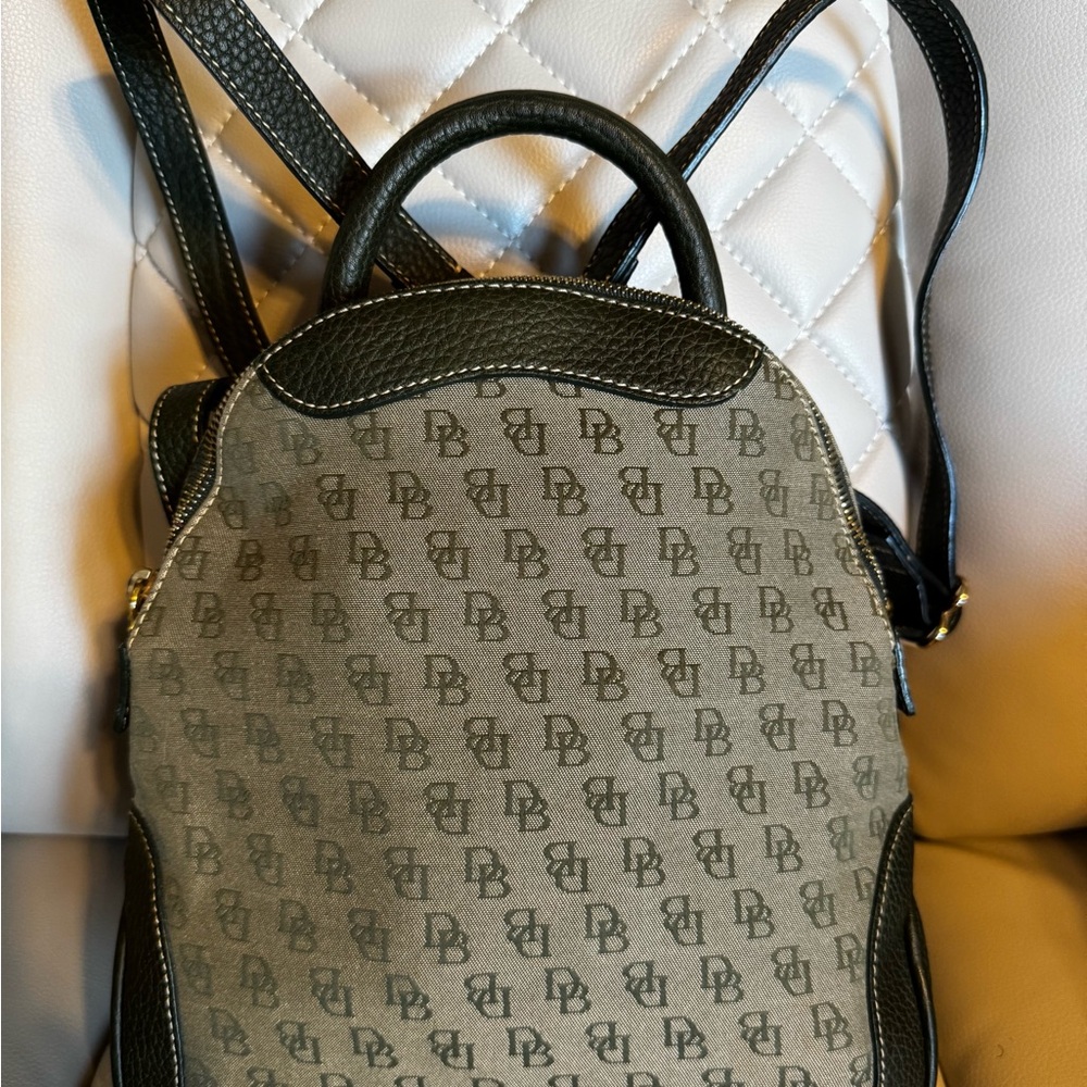 Dooney & Bourke Green and Dark Green Signature DB Canvas Backpack
